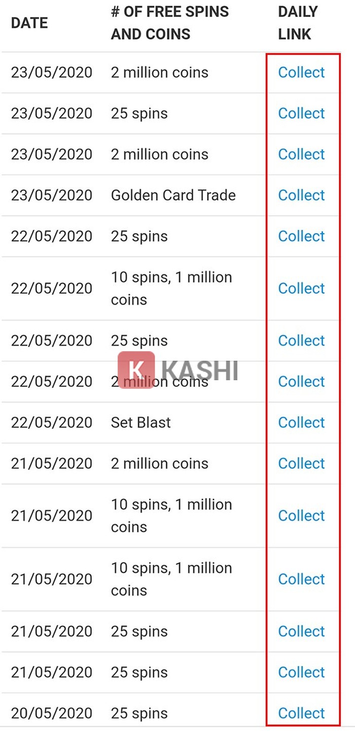 Nhấn Collect để nhận Spin