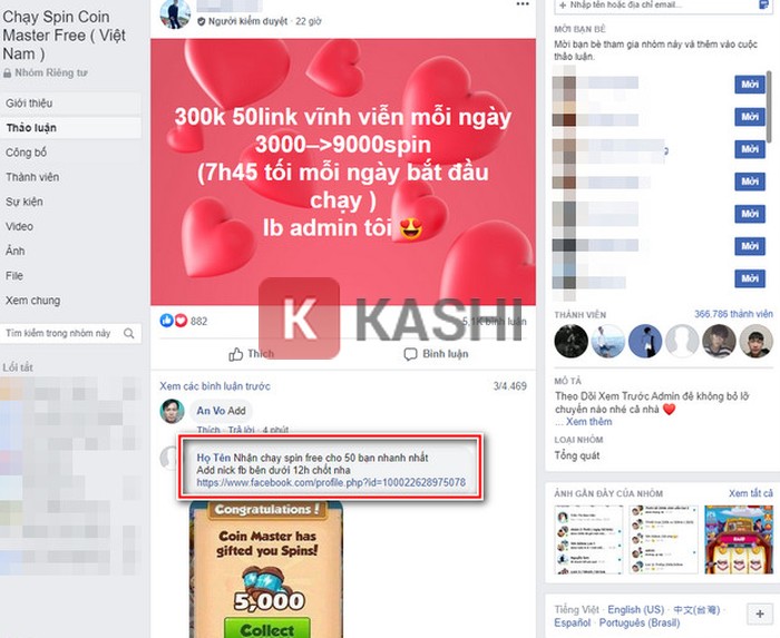 Tìm kiếm nhóm Spin Coin Master trên Facebook