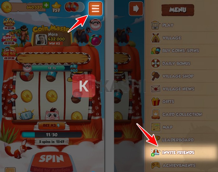 Mời bạn bè chơi Coin Master