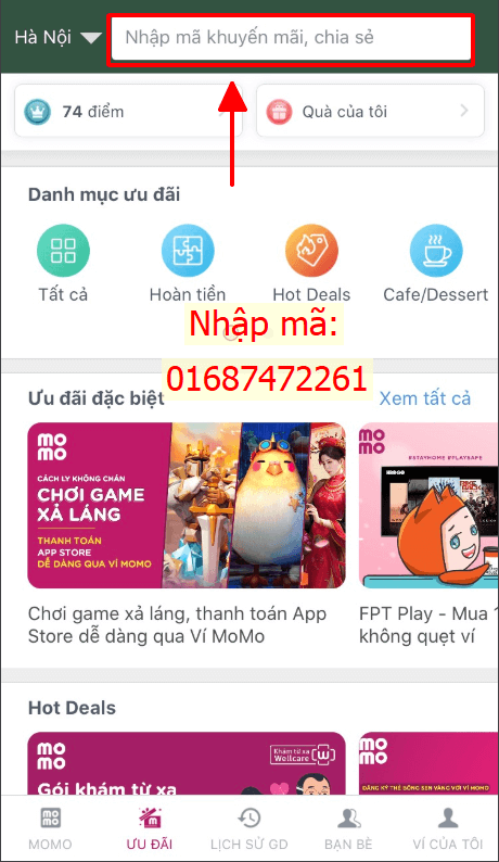 Nhập mã khuyến mãi