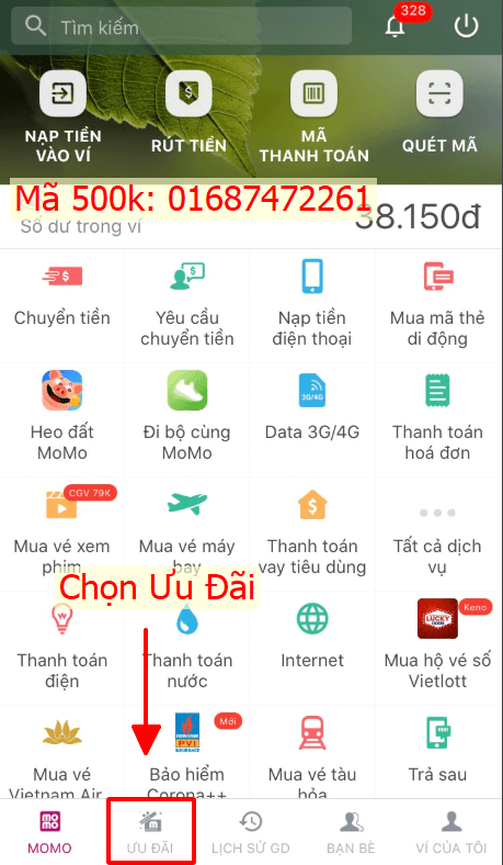 Chọn mục Ưu Đãi