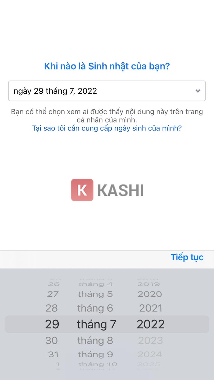 Chọn ngày sinh và giới tính