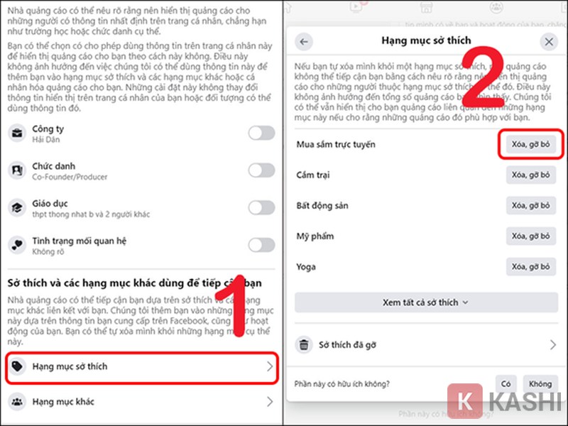 Xóa sở thích quảng cáo