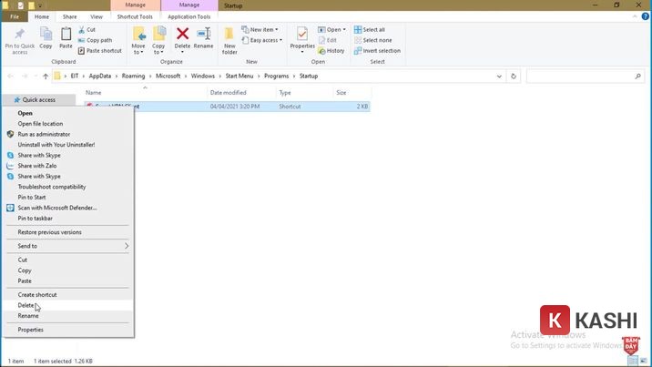 Xóa shortcut ứng dụng