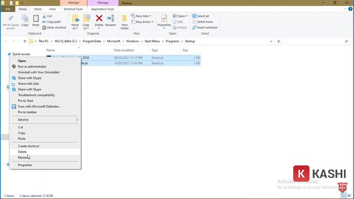 Xóa shortcut ứng dụng