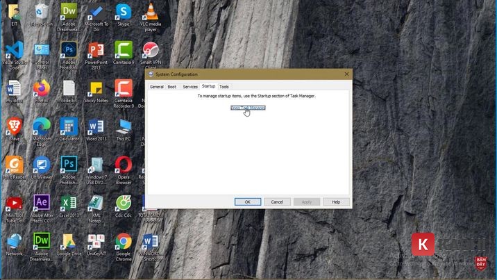 Mở Task Manager từ msconfig