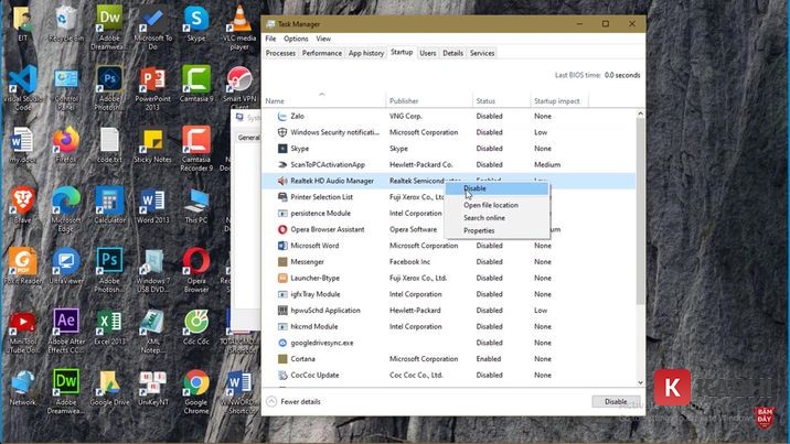 Tắt ứng dụng trong Task Manager