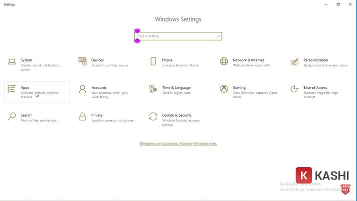 Mở ứng dụng Settings và chọn Apps