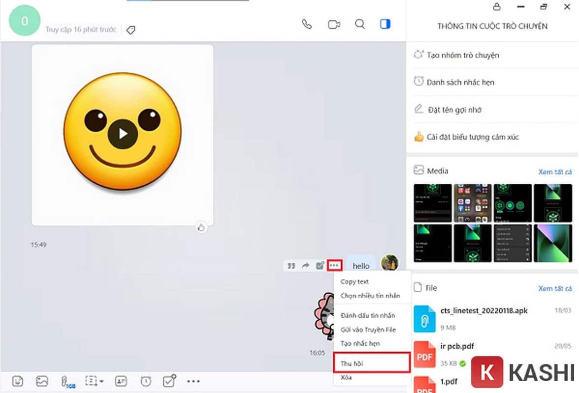 Thu hồi tin nhắn Zalo trên máy tính