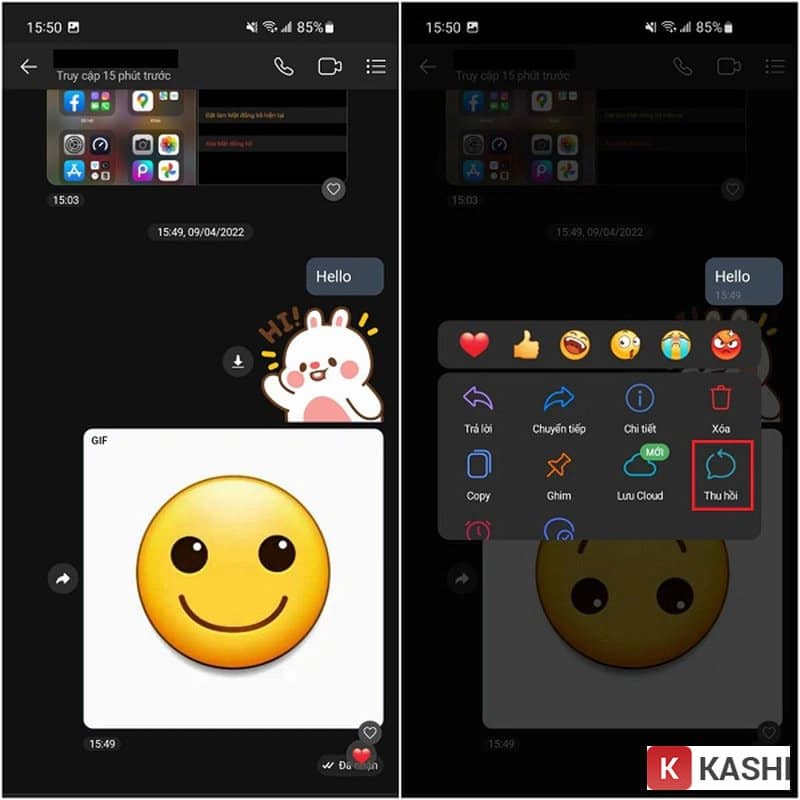 Nhấn giữ và chọn Thu hồi