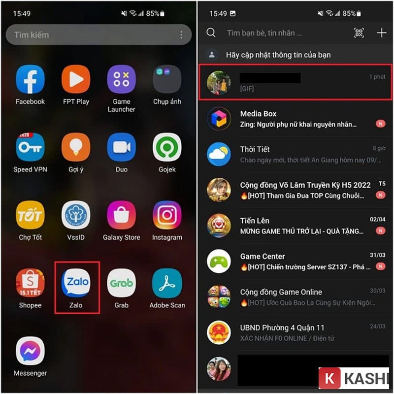 Chọn tin nhắn Zalo cần thu hồi