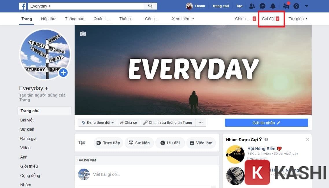 click vào cài đặt.