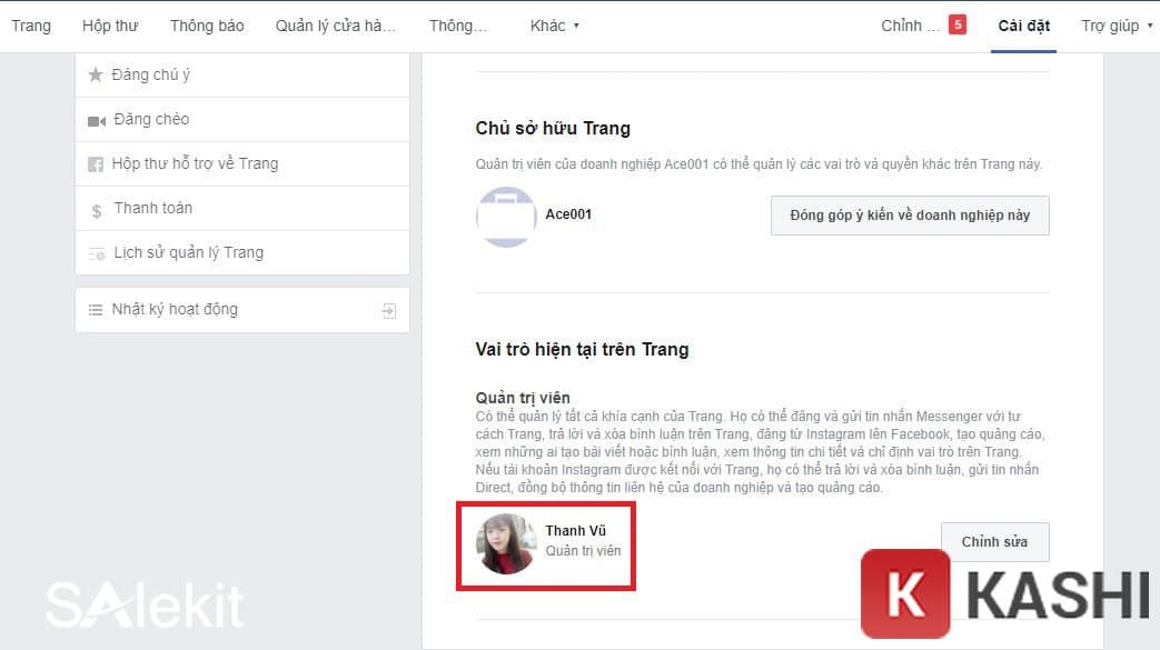 click vào avata quản trị viên muốn tìm
