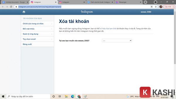 Yêu cầu xóa tài khoản