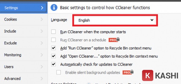 Chọn mục "Language"