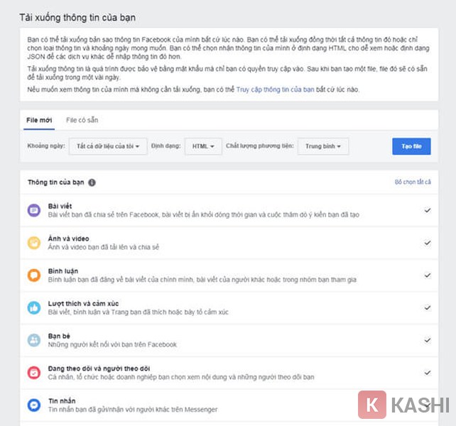 Tải thông tin trên trang cá nhân cũ xuống 