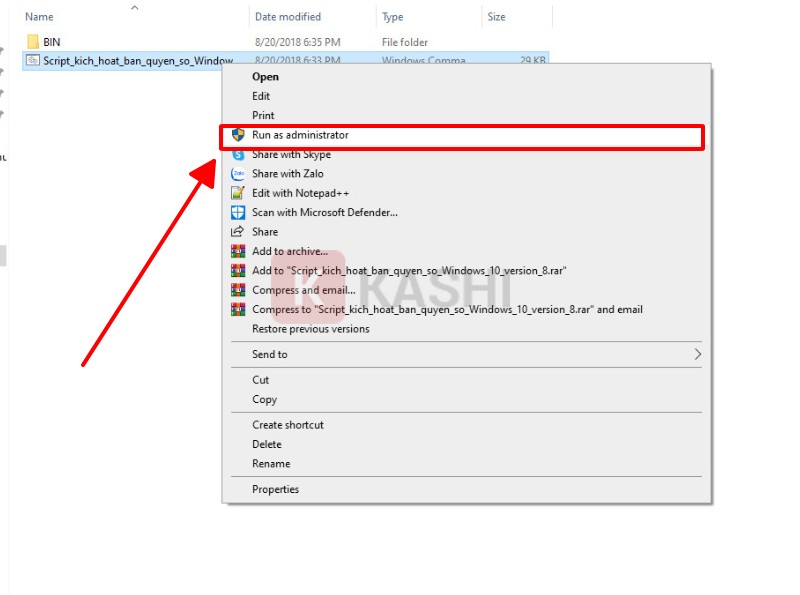 Chạy với quyền Admin
