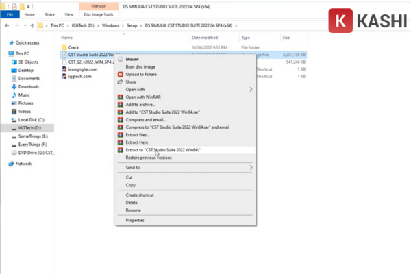 Nhấp chuột phải vào file iso