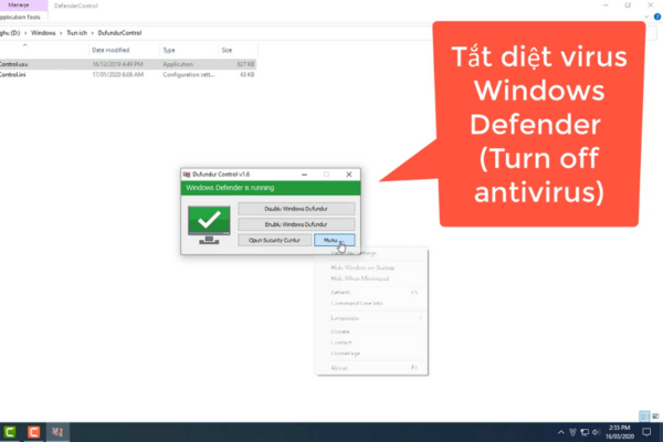Sử dụng Defender Control