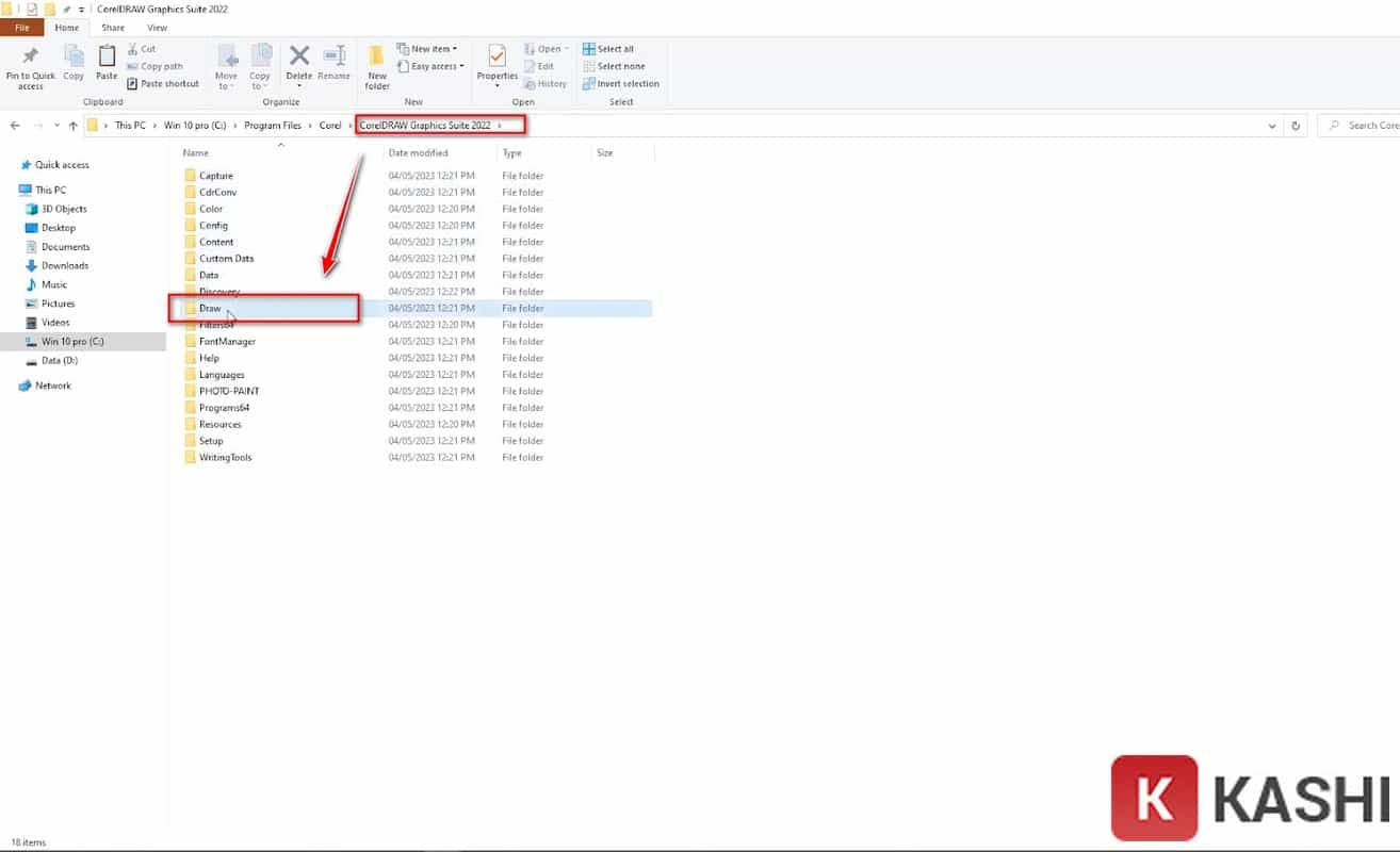 Định vị thư mục CorelDRAW