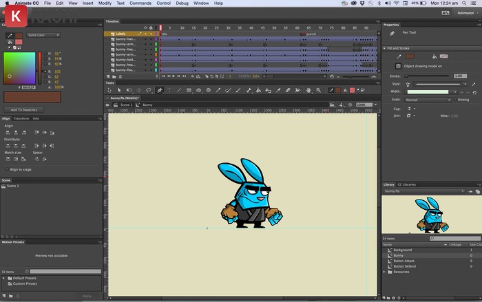Giao diện Phần mềm Adobe Animate CC 2025