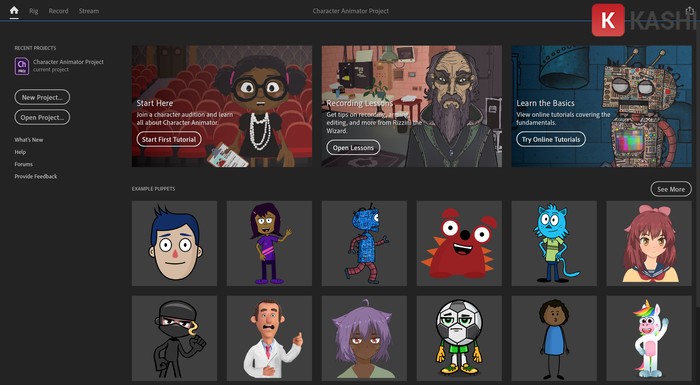 Giao diện phần mềm Adobe Character Animator