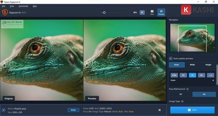 Giao diện phần mềm Topaz Gigapixel AI