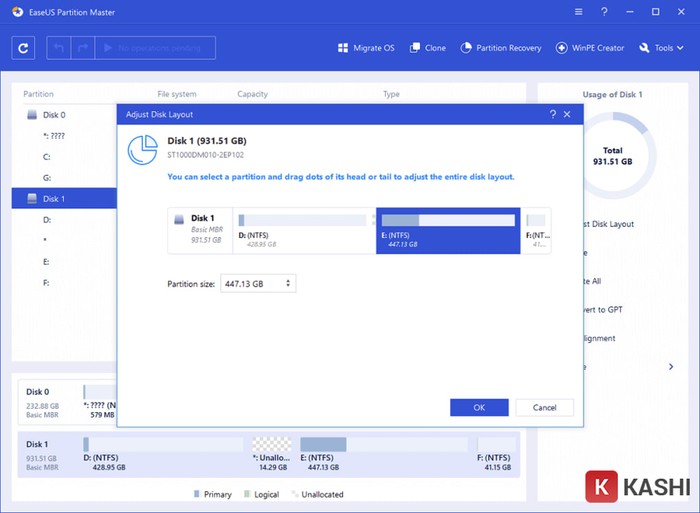Giao diện EaseUS Partition Master