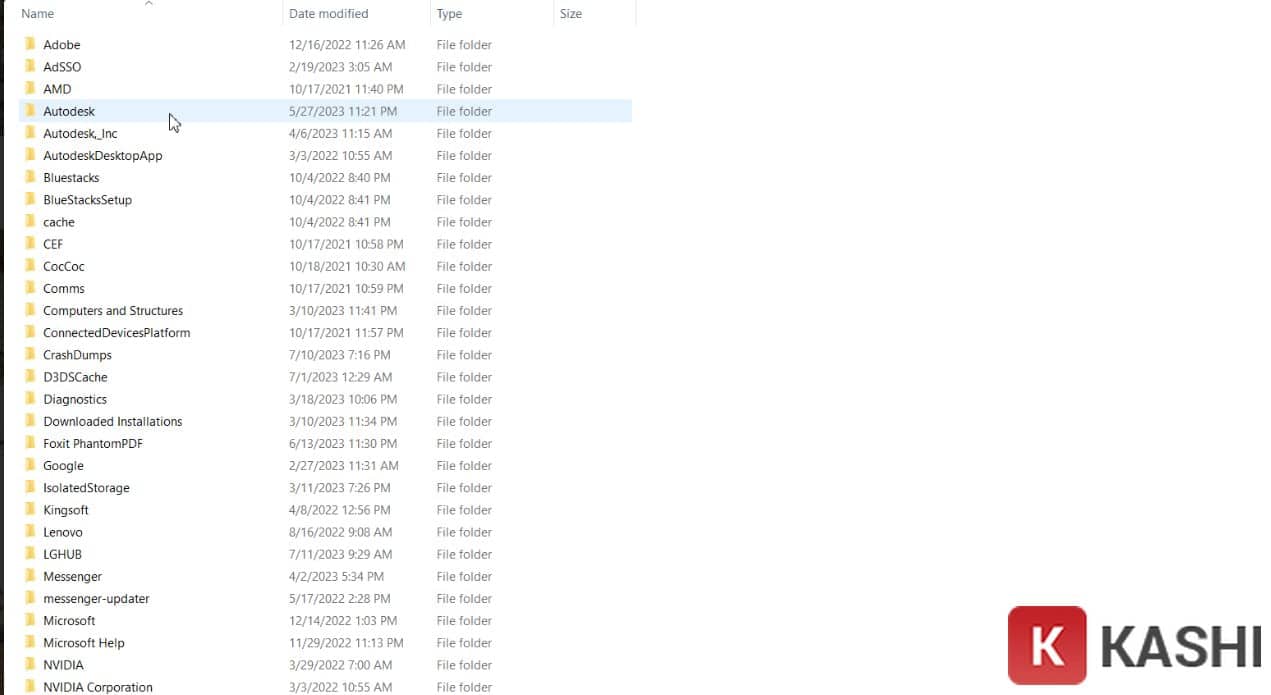 Tìm thư mục Autodesk.
