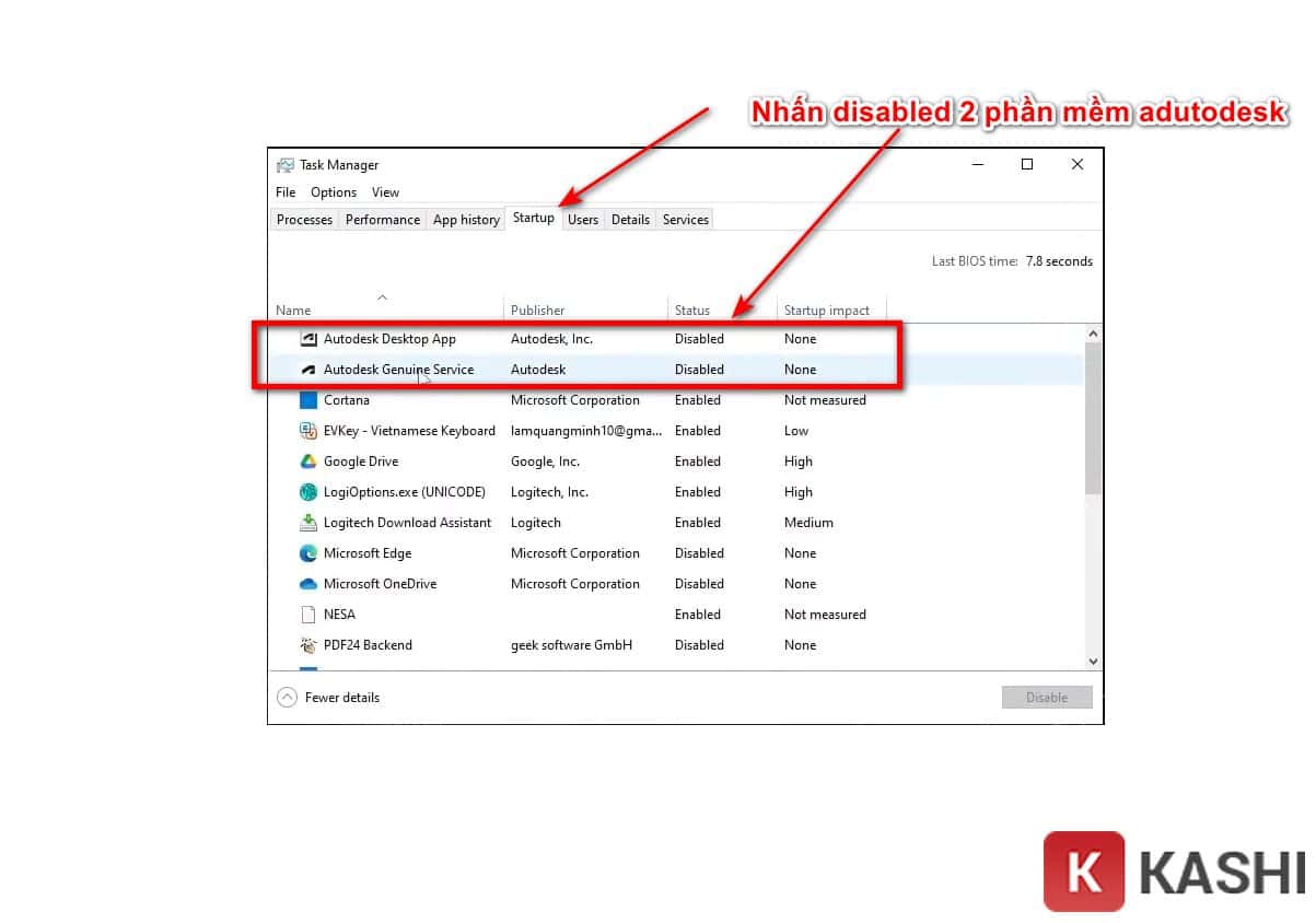 Nhấn Disabled Autodesk Genuine Sevice
