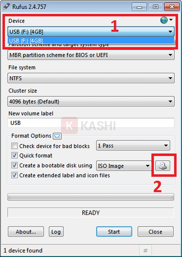 Chọn USB và file ISO