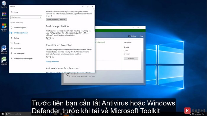 Vào “Setting” sau đó mở "Windows Defender". Tại đây người dùng chuyển tất cả các chế độ thành “Off”