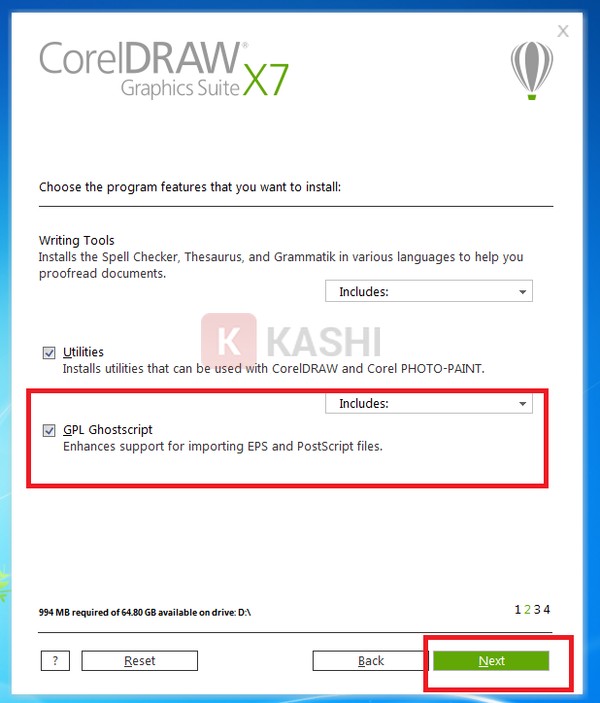Bỏ chọn Utilities và GPL Ghostscript