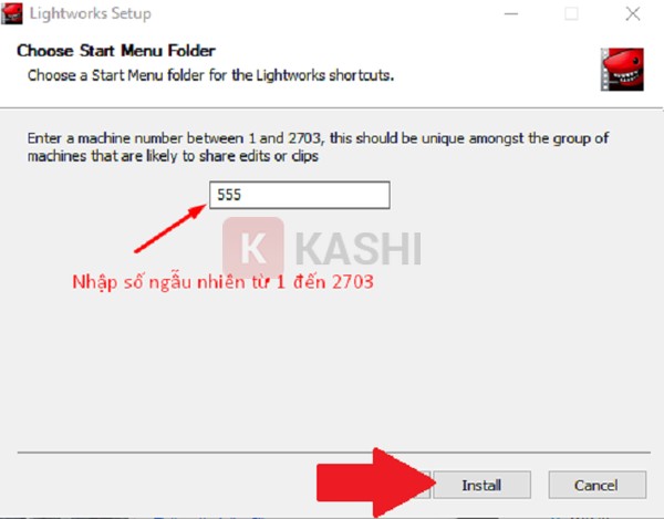 Nhập số và Install