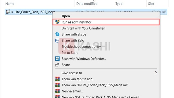 Chạy với quyền quản trị