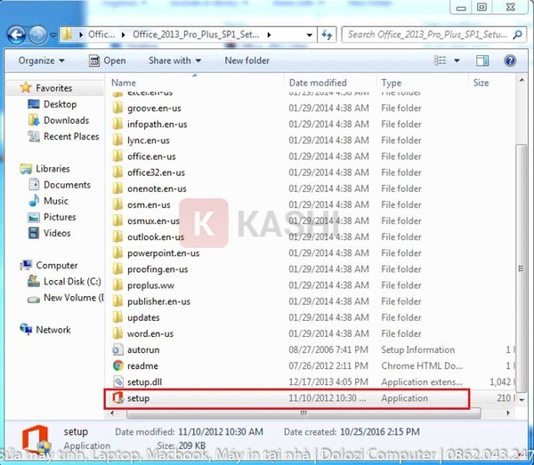 Chạy file Setup.exe để bắt đầu cài đặt Office 2013