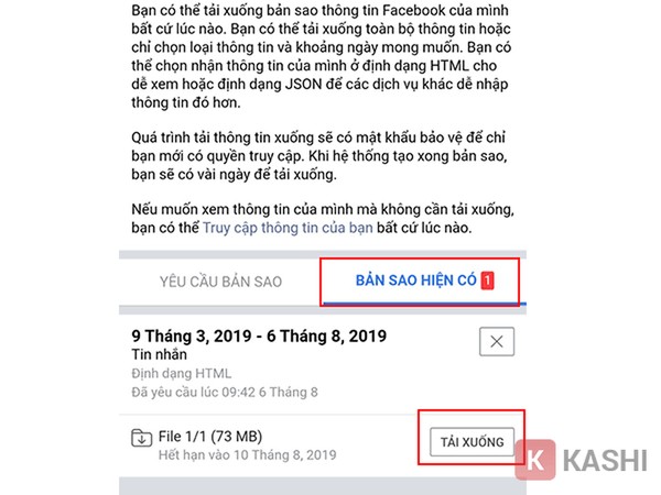 Tải file sao lưu Facebook