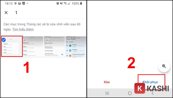 Chọn ảnh bạn cần khôi phục => Tick chọn "khôi phục"