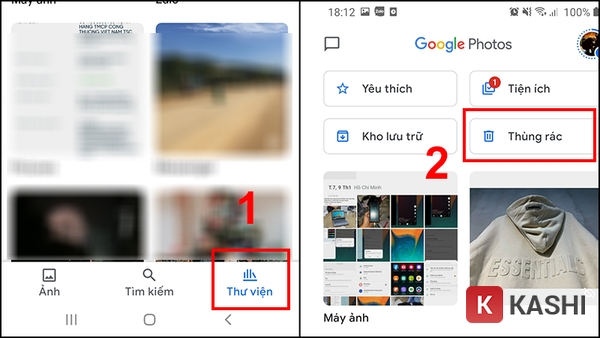 Chọn Thư viện => Thùng rác