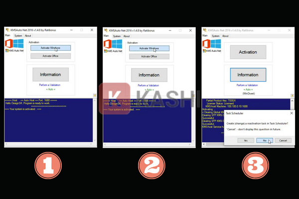 Nhấn chọn "Activation" -> Chọn "Activate Windows" đợi chương trình chạy trong ít giây -> Click vào "No"
