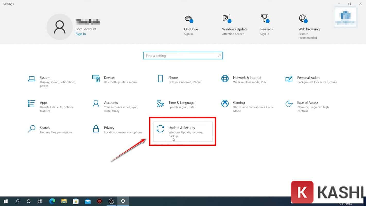 Mở cài đặt Windows Update & Security