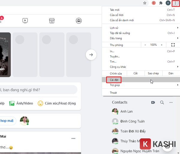Chọn ba chấm và chọn cài đặt 
