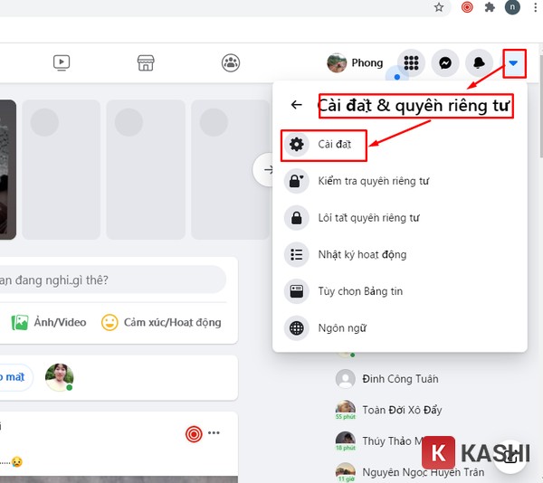 Chọn cài đặt quyền riêng tư rồi chọn cài đặt
