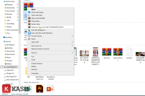 Giải nén font chữ