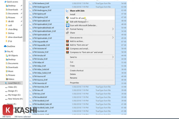 Cài đặt font chữ