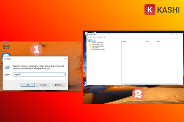 Nhập regedit vào hộp thoại Run