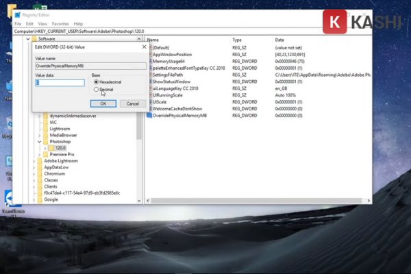 Chỉnh sửa giá trị OverridePhysicalMemoryMB