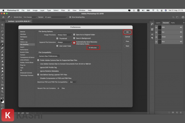 Bật tính năng tự động lưu