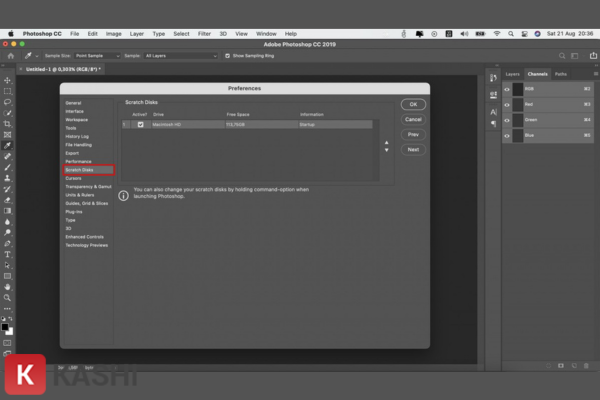 Mở cửa sổ Preferences trong Photoshop