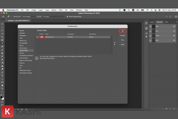 Chọn tab Scratch Disk